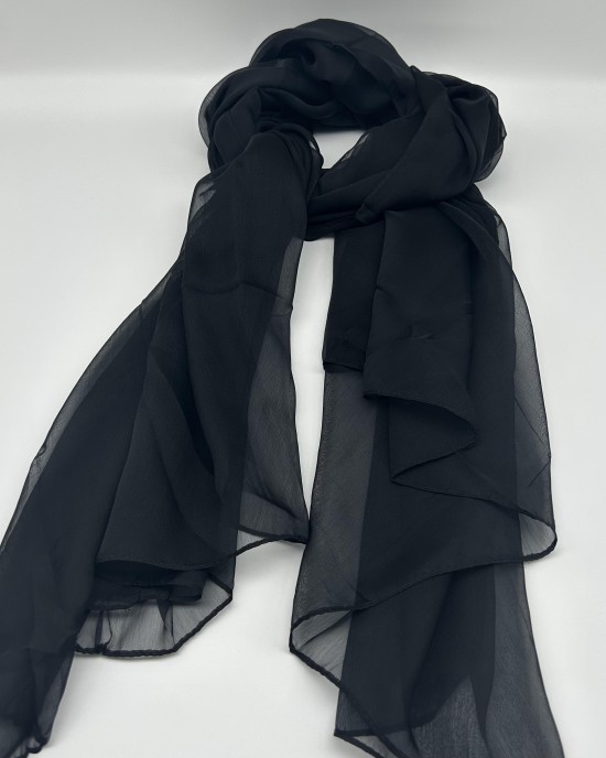 black thin large silk scarf